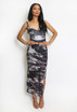 Tie Dye Mesh Ruched Side Slit Maxi Skirt