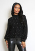 Diamante Stone High Neck Knitted Jumper