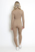 Ribbed High Neck Zip Front Unitard