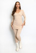 Button Sleeve Ribbed Long Jumper And Leggings Set