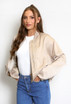 Puff Sleeve Satin Bomber Jacket