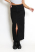 Front Slit Pocketed Denim Midi Skirt