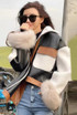 PU Borg Jacket With Faux Fur Cuff
