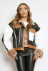 PU Borg Jacket With Faux Fur Cuff