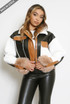 PU Borg Jacket With Faux Fur Cuff