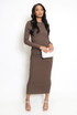 Side Ruched Long Sleeve Midi Dress