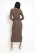 Side Ruched Long Sleeve Midi Dress