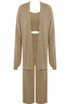 3Pc Knit Long Cardigan With Cami And Wide Leg Trouser Set 