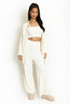 Three Piece Long Cardigan And Wide Leg Trouser Set 