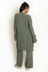 Three Piece Long Cardigan And Wide Leg Trouser Set 