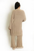 Three Piece Long Cardigan And Wide Leg Trouser Set 