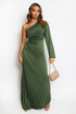 One Shoulder Satin Pleated Maxi Dress