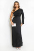 One Shoulder Satin Pleated Maxi Dress