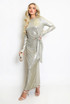 Metallic Long Sleeve Tie Side Maxi Dress