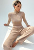Ribbed High Neck Top And Flare Trouser Set