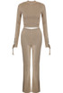 Ribbed High Neck Top And Flare Trouser Set