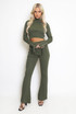 Ribbed High Neck Top And Flare Trouser Set