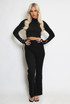 Ribbed High Neck Top And Flare Trouser Set