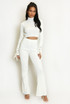 Ribbed High Neck Top And Flare Trouser Set