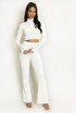 Ribbed High Neck Top And Flare Trouser Set