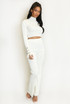 Ribbed High Neck Top And Flare Trouser Set