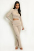 Ribbed High Neck Top And Flare Trouser Set