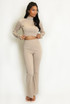 Ribbed High Neck Top And Flare Trouser Set