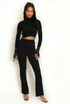 Ribbed High Neck Top And Flare Trouser Set