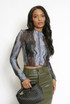 Khaki Marble Print Raw Hem Top