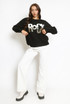 Contrast Sequin Rock Slogan Jumper