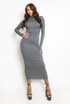 Ruched High Neck Long Sleeve Maxi Dress