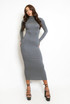 Ruched High Neck Long Sleeve Maxi Dress