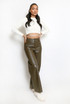 PU Pocket Front Wide Leg Trouser