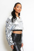 Sequin Sleeve Cropped Biker Jacket