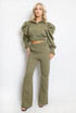 Waffle Cropped Top And Flare Trouser Set 