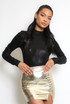 Metallic High Neck Long Sleeve Bodysuit 