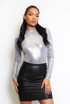 Metallic High Neck Long Sleeve Bodysuit 