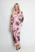 Tie Dye Print Mesh Long Sleeve Maxi Dress