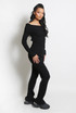 Off Shoulder Knitted Jumper And Wide Leg Trouser Set