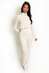 Zip Front Rib Top And Flare Trouser Set