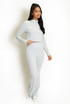 Zip Front Rib Top And Flare Trouser Set