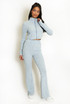 Zip Front Rib Top And Flare Trouser Set