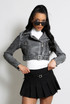 Faded Faux Leather Cropped Belted Biker Jacket