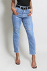 Blue Belted Ripped Mom Jeans
