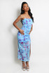 Tie Dye Mesh Ruched Front Slit Maxi Skirt