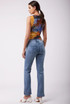 Mid Blue Ankle Slit Straight Leg Denim Jeans