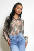 Floral Print Chiffon Blouse With Cuff