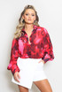 Floral Print Chiffon Blouse With Cuff