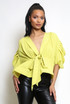 Tie Front Pleated Peplum Blouse