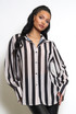 Striped Print Chiffon Blouse With Cuff